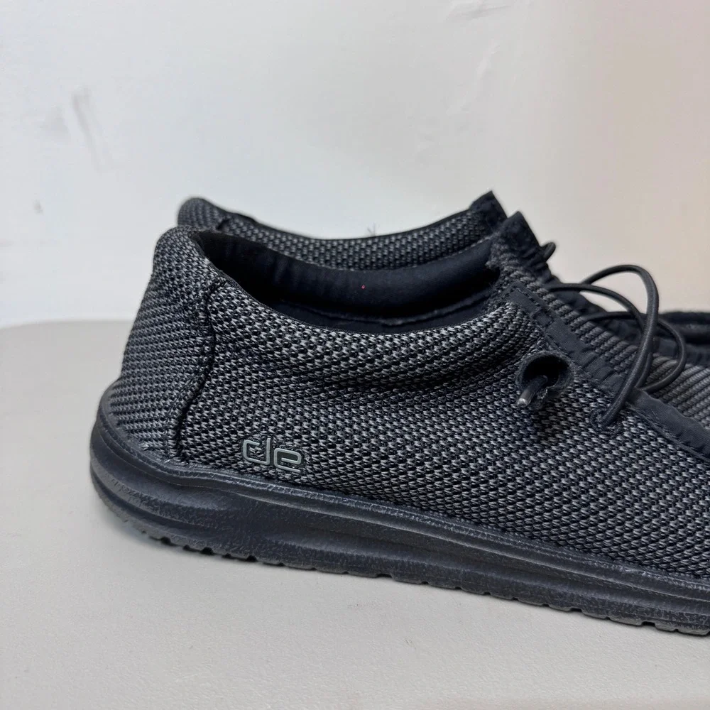 Hey Dude Wally L Sox Mens 11 Black Grey Knit Slip On Loafers Shoes